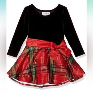 Bonnie Jean • 3T Black Red Velvet Plaid Bow Waist Dress